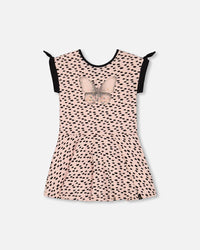 Printed Organic Cotton Dress Black And Pink Butterflies - G30L89_076