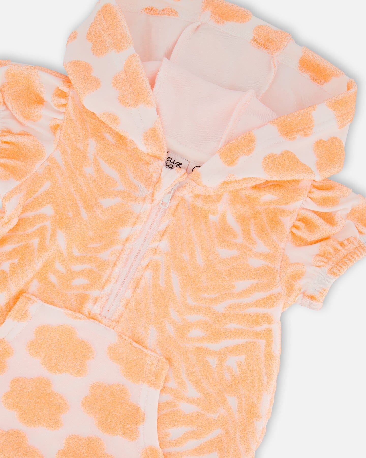 Printed Terry Romper With Hood Vibrant Orange And White - G30MG40_807