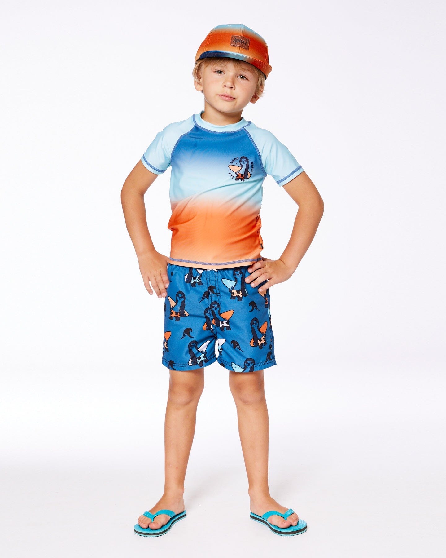 Short Sleeve Rashguard Navy Blue, Turquoise, And Orange - G30NB10_000