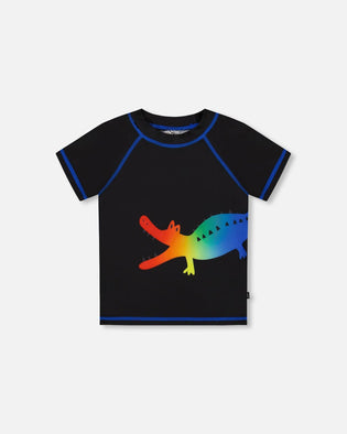 Short Sleeve Rashguard Black And Multicolored Crocodiles - G30NB10_001