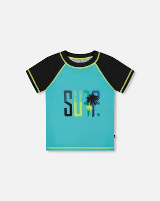 Short Sleeve Rashguard Black And Turquoise - G30NB10_385