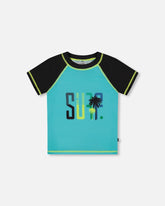 Short Sleeve Rashguard Black And Turquoise