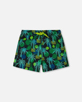 Printed Swim Trunks Green Jungle On Black