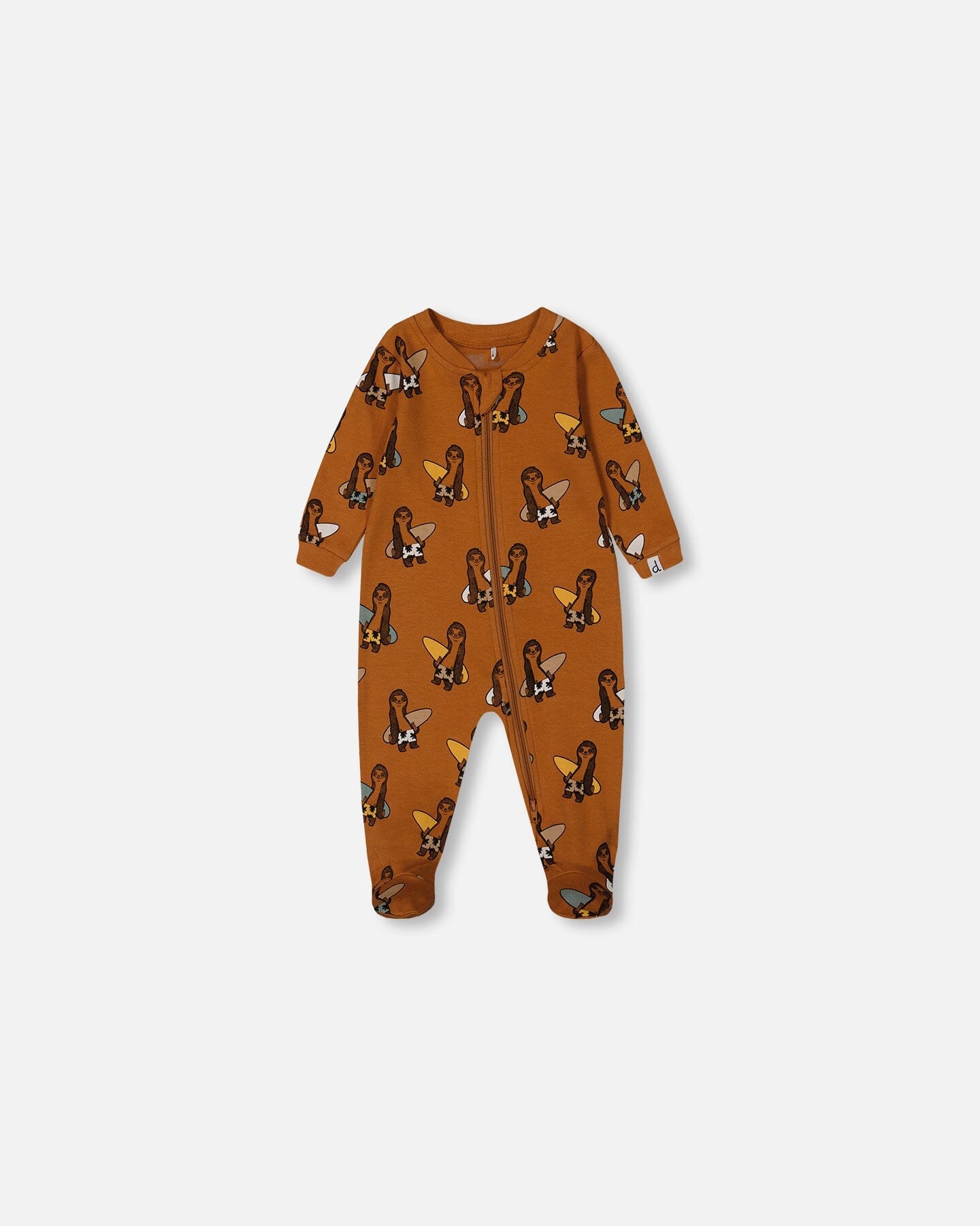 Printed Organic Cotton One-Piece Pajama Sloths On Tan Background Pajamas Deux par Deux 3m 