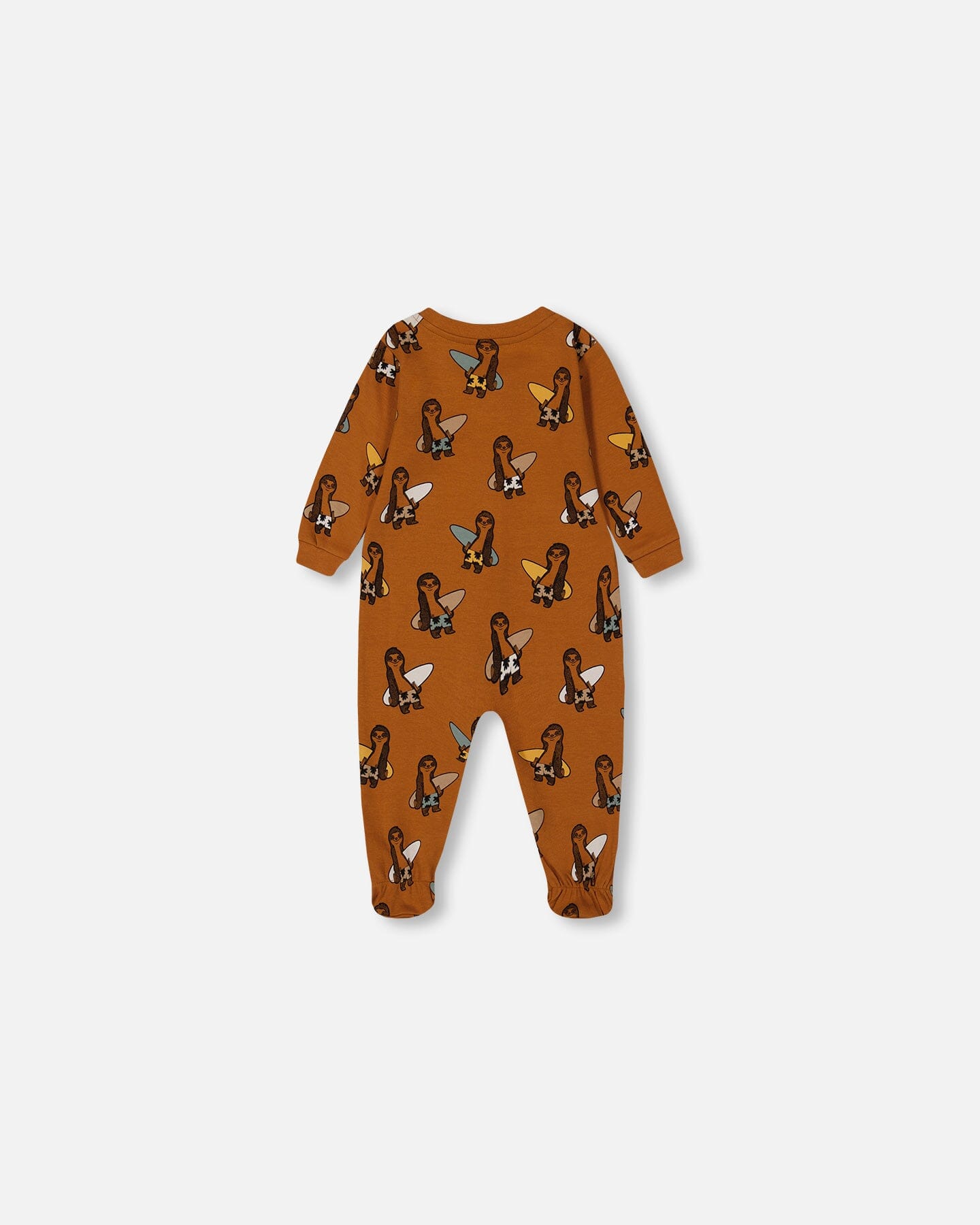 Printed Organic Cotton One-Piece Pajama Sloths On Tan Background Pajamas Deux par Deux 
