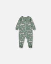 Printed Organic Cotton One-Piece Pajama Light Sage And Gray Crocodile