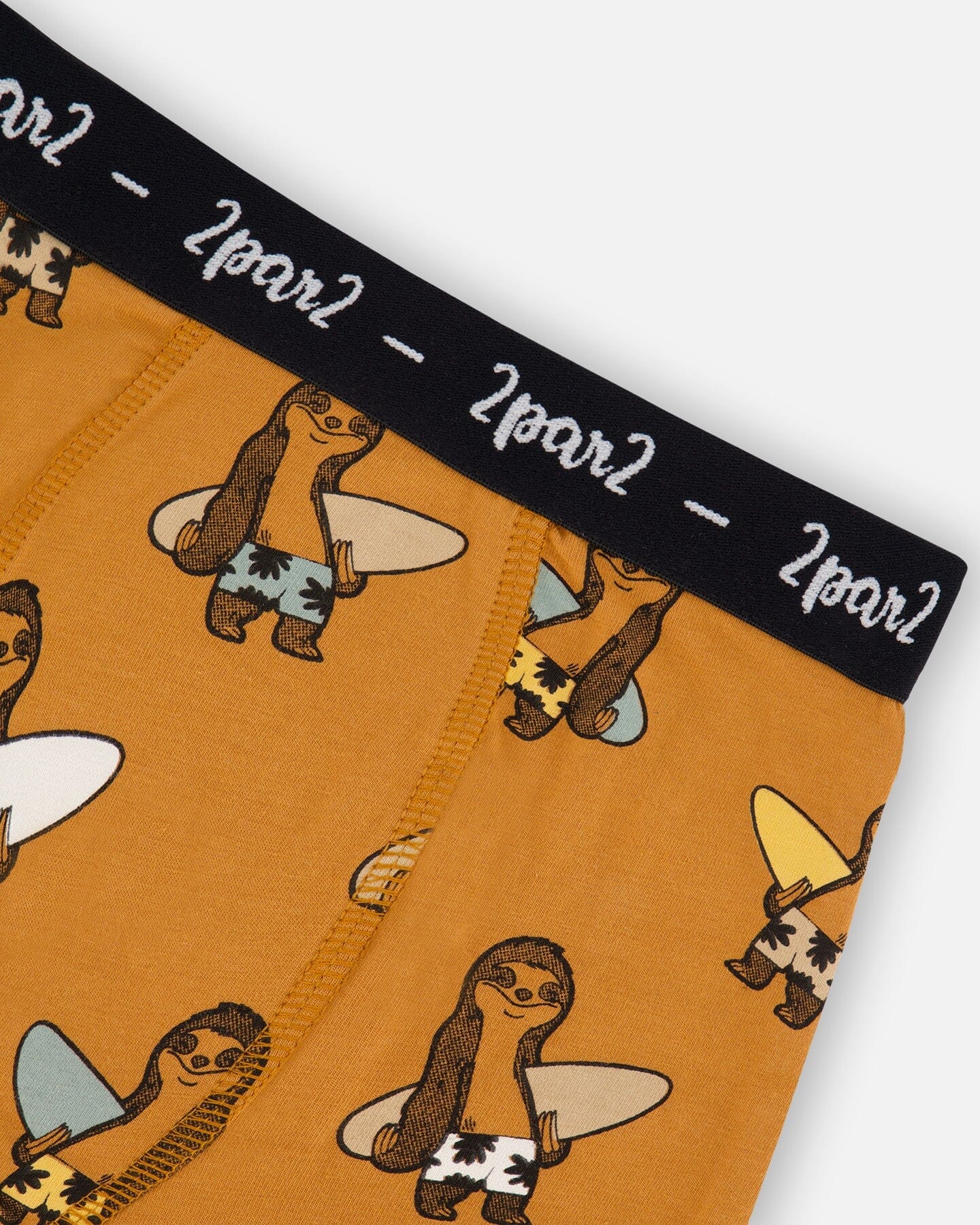 Printed Organic Cotton Boxer Shorts Sloths On Tan Background - G30PB60_044