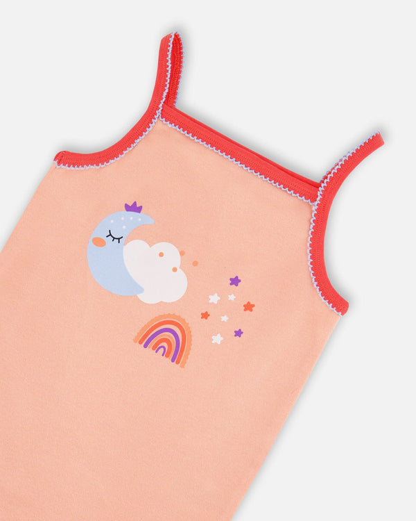 Organic Cotton Tank Top And Shorts Pajama Set Rainbow On Light Coral Pajamas Deux par Deux 