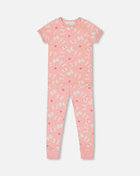 Organic Cotton Short Sleeve Top And Pant Pajama Set Pink And Blue Butterflies On Old Pink Pajamas Deux par Deux 12m 