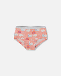 Printed Organic Cotton Boyshort Panty Rainbow On Light Coral - G30PG60_027