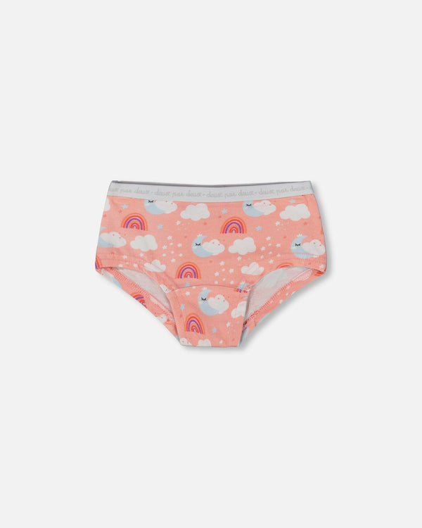 Printed Organic Cotton Boyshort Panty Rainbow On Light Coral - G30PG60_027