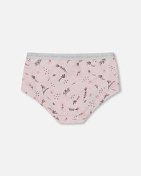 Printed Organic Cotton Boyshort Panty Small Pink Flowers On Pale Pink Background - G30PG60_028