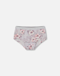 Printed Organic Cotton Boyshort Panty Pale Pink Flowers On Neutral Lilac - G30PG60_032