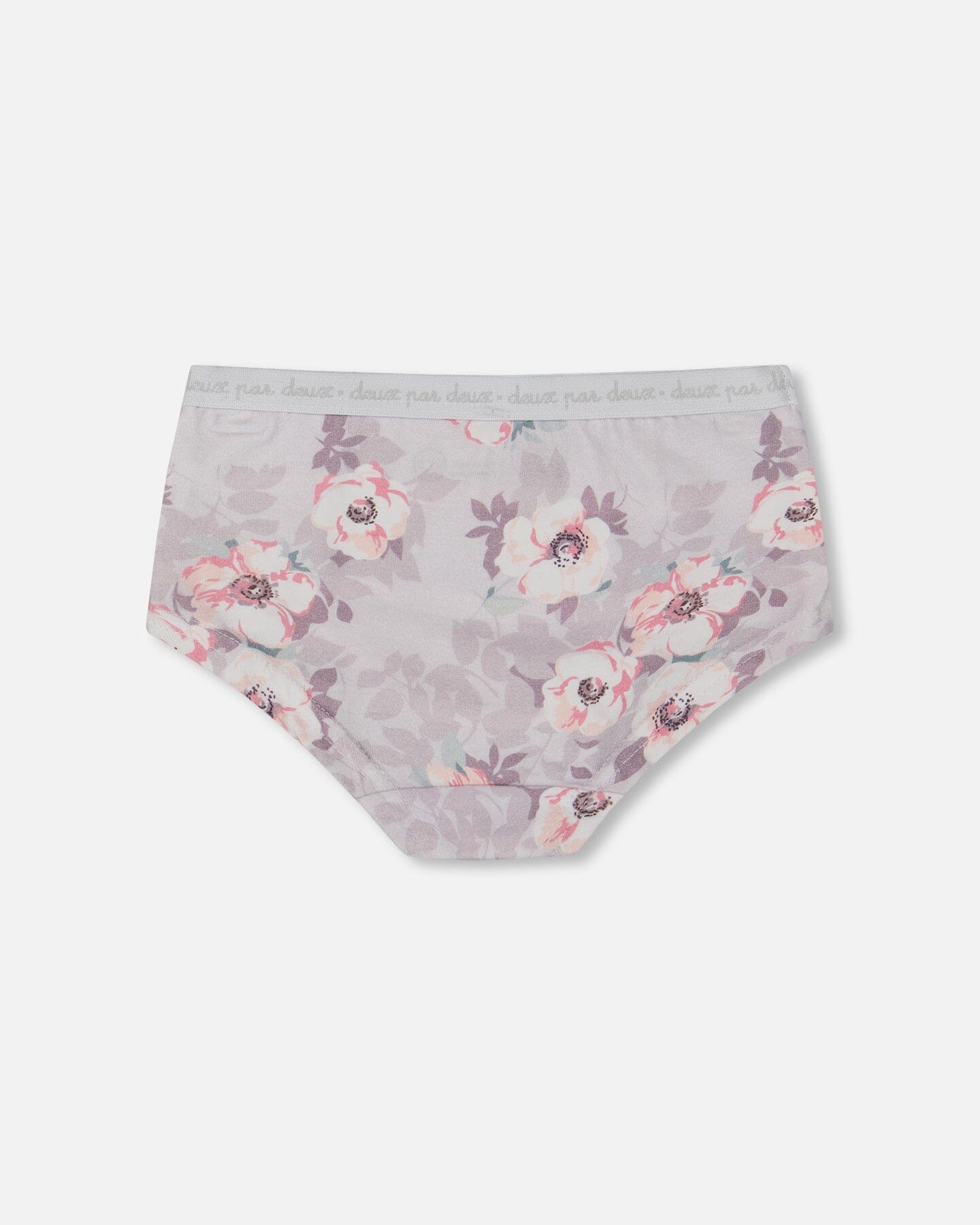 Printed Organic Cotton Boyshort Panty Pale Pink Flowers On Neutral Lilac - G30PG60_032