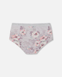 Printed Organic Cotton Boyshort Panty Pale Pink Flowers On Neutral Lilac - G30PG60_032