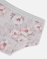 Printed Organic Cotton Boyshort Panty Pale Pink Flowers On Neutral Lilac - G30PG60_032