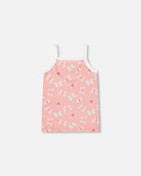 Printed Organic Cotton Tank Top Pink And Blue Butterflies On Old Pink Underwear Deux par Deux 