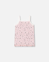 Printed Organic Cotton Tank Top Small Pink Flowers On Pale Pink Background
