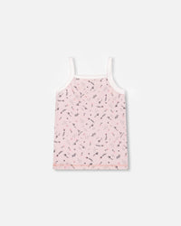 Printed Organic Cotton Tank Top Small Pink Flowers On Pale Pink Background Underwear Deux par Deux 