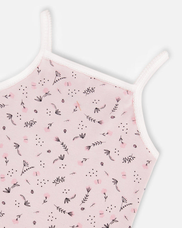 Printed Organic Cotton Tank Top Small Pink Flowers On Pale Pink Background Underwear Deux par Deux 