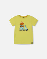 Organic Cotton Tee Lime Green And Blue Vespa