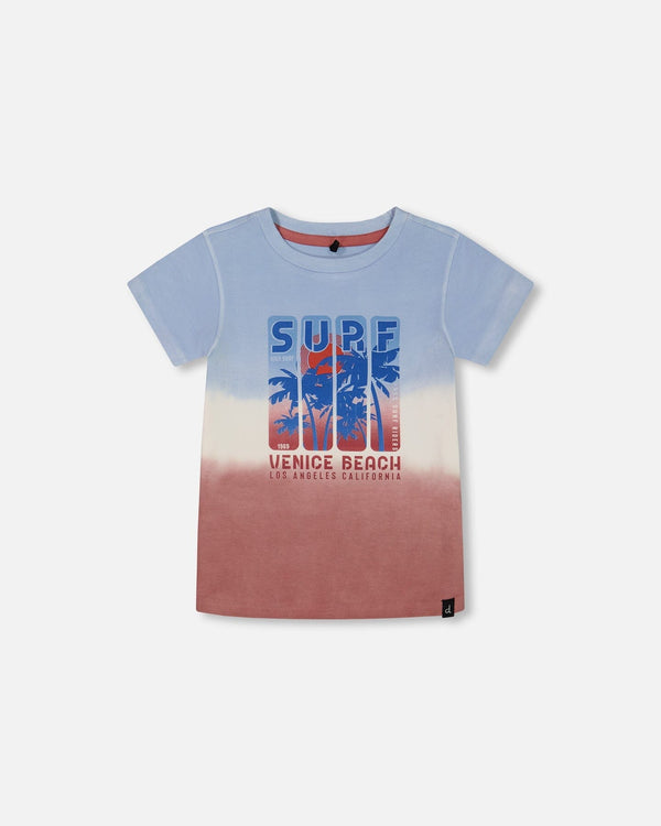 Short Sleeve Organic Cotton Graphic Tee Gradient Pale Blue And Dark Old Rose - G30T71_676