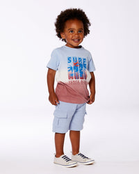 Short Sleeve Organic Cotton Graphic Tee Gradient Pale Blue And Dark Old Rose - G30T71_676