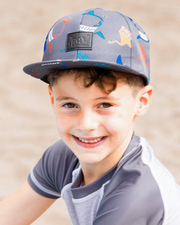 Printed Cap Orange, Red, And Blue Sharks On Gray - G30VBC_041