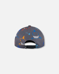 Printed Cap Orange, Red, And Blue Sharks On Gray - G30VBC_041