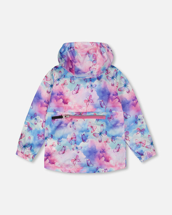Printed Packable Windbreaker Butterflies On Multicolored Background - G30W48_009
