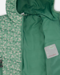 Printed Quilted Mid-Season Jacket Small White Flowers On Sage Green Background - G30W58_013