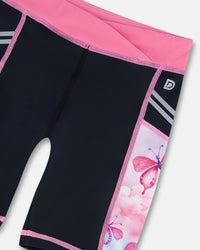 Printed Athletic Biker Short Black, Pink And Multicolored Butterflies - G30XG27_999