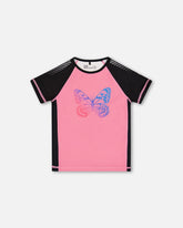 Printed Short Sleeve Athletic Top Pink With Butterflies