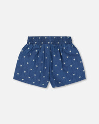 Printed Chambray Short Navy Blue And White Hearts - G30YG27_053