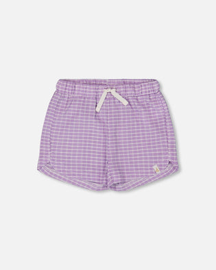 Crinkle Short White Checkered Lilac Pants & Shorts Deux par Deux 
