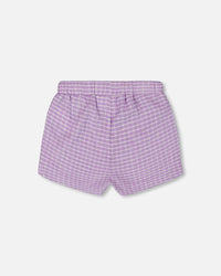 Crinkle Short White Checkered Lilac Pants & Shorts Deux par Deux 