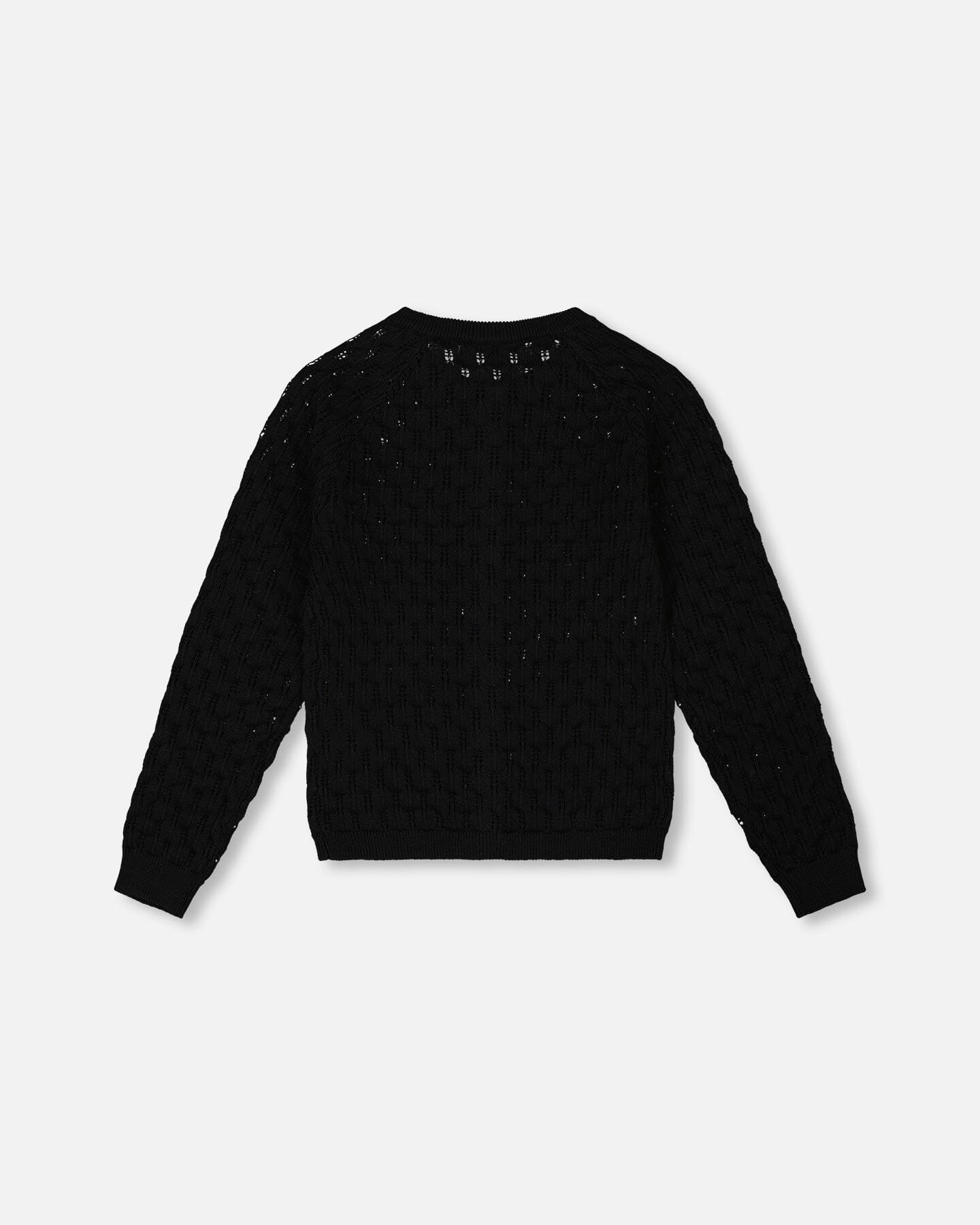 Pointelle Knit Cardigan Sweater Black - G30YGT32_999