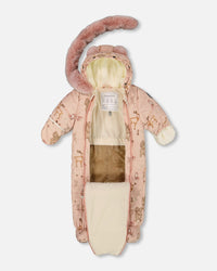 One-Piece Baby Layette Snowsuit Designed For Car Seat Pink Printed Animal - H10A601_001
