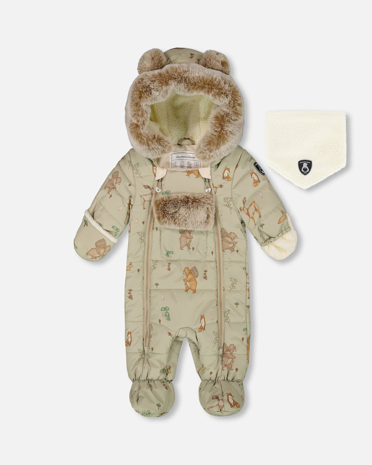 One-Piece Baby Layette Snowsuit Designed For Car Seat Green Animal Print - H10A601_002