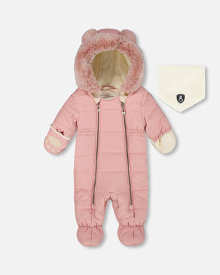 One-Piece Baby Layette Snowsuit Designed For Car Seat Dusty Pink - H10A602_637