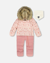 One-Piece Baby Snug Snowsuit Designed For Car Seat Pink Mini Flowers