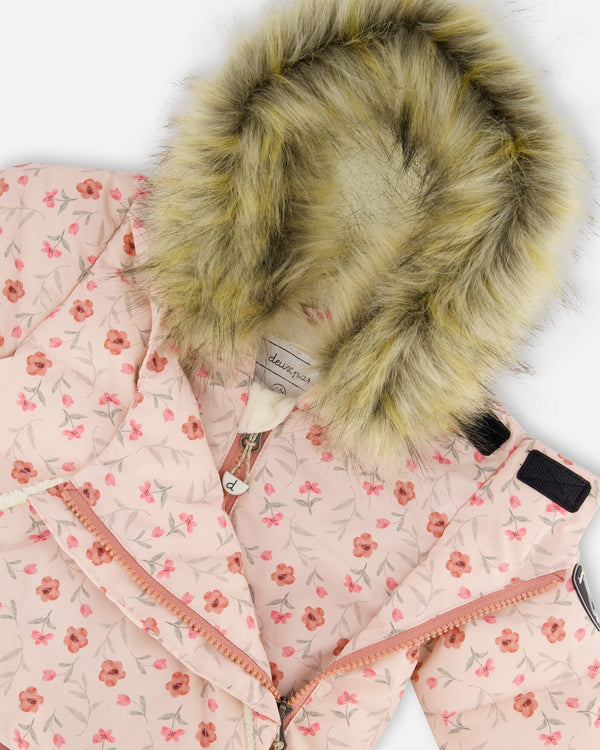 One-Piece Baby Snug Snowsuit Designed For Car Seat Pink Mini Flowers - H10B701_005