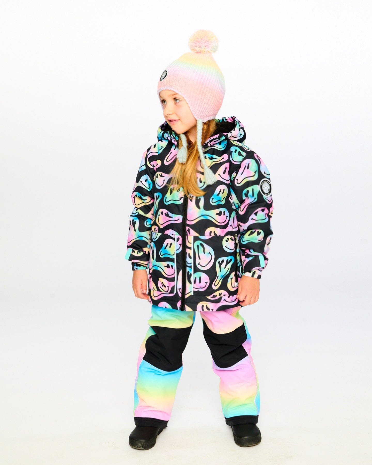 Two-Piece Chill Outerwear Set With Light Insulation Rainbow Gradient Snowsuits Deux par Deux 