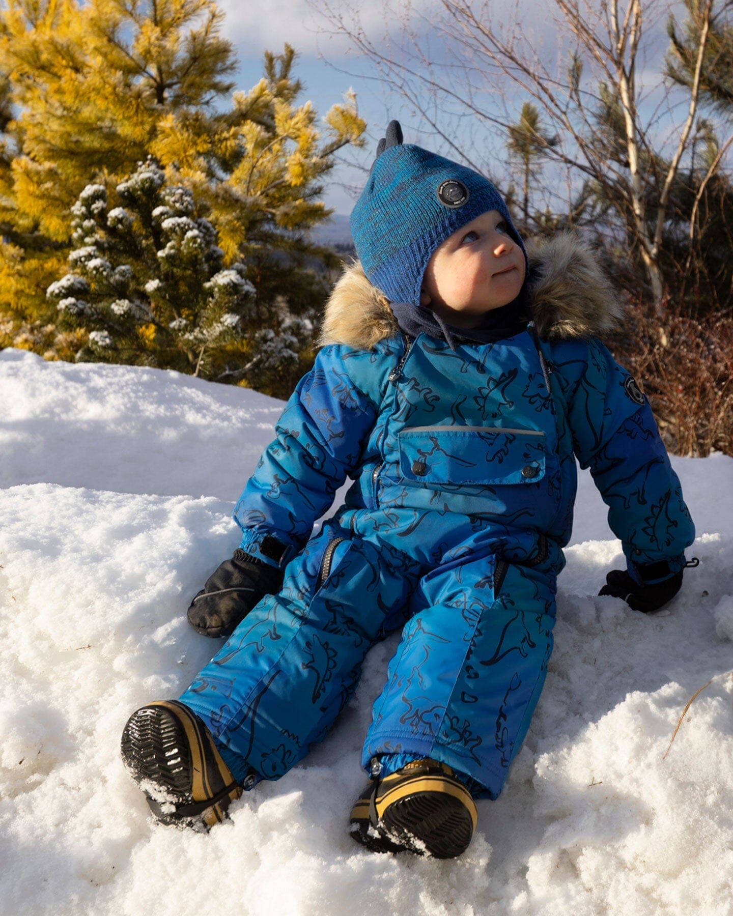 One-Piece Baby Play Snowsuit Designed For Car Seat Blue Gradient Dinosaur Print - H10PBB75_027