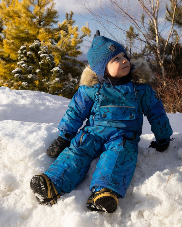 One-Piece Baby Play Snowsuit Designed For Car Seat Blue Gradient Dinosaur Print - H10PBB75_027