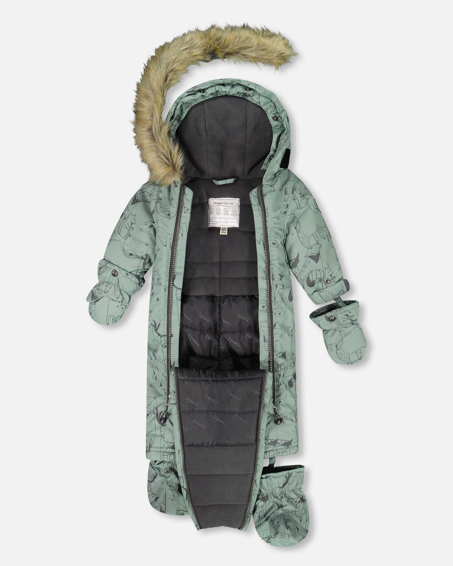One-Piece Baby Play Snowsuit Designed For Car Seat Sage Animal Print - H10PBB75_032