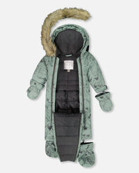 One-Piece Baby Play Snowsuit Designed For Car Seat Sage Animal Print - H10PBB75_032
