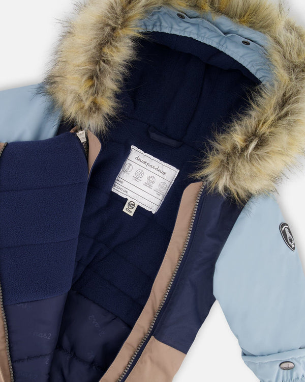 One-Piece Baby Play Snowsuit Designed For Car Seat Taupe - H10PBB75_907