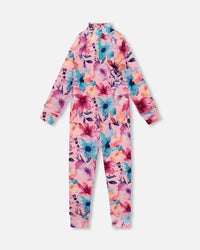 Two-Piece Thermal Underwear Set Pink Watercolor Flower Print - H10Y600_012