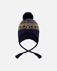 Lined Peruvian Knit Hat With Pompom Taupe And Navy - H10Z46_000